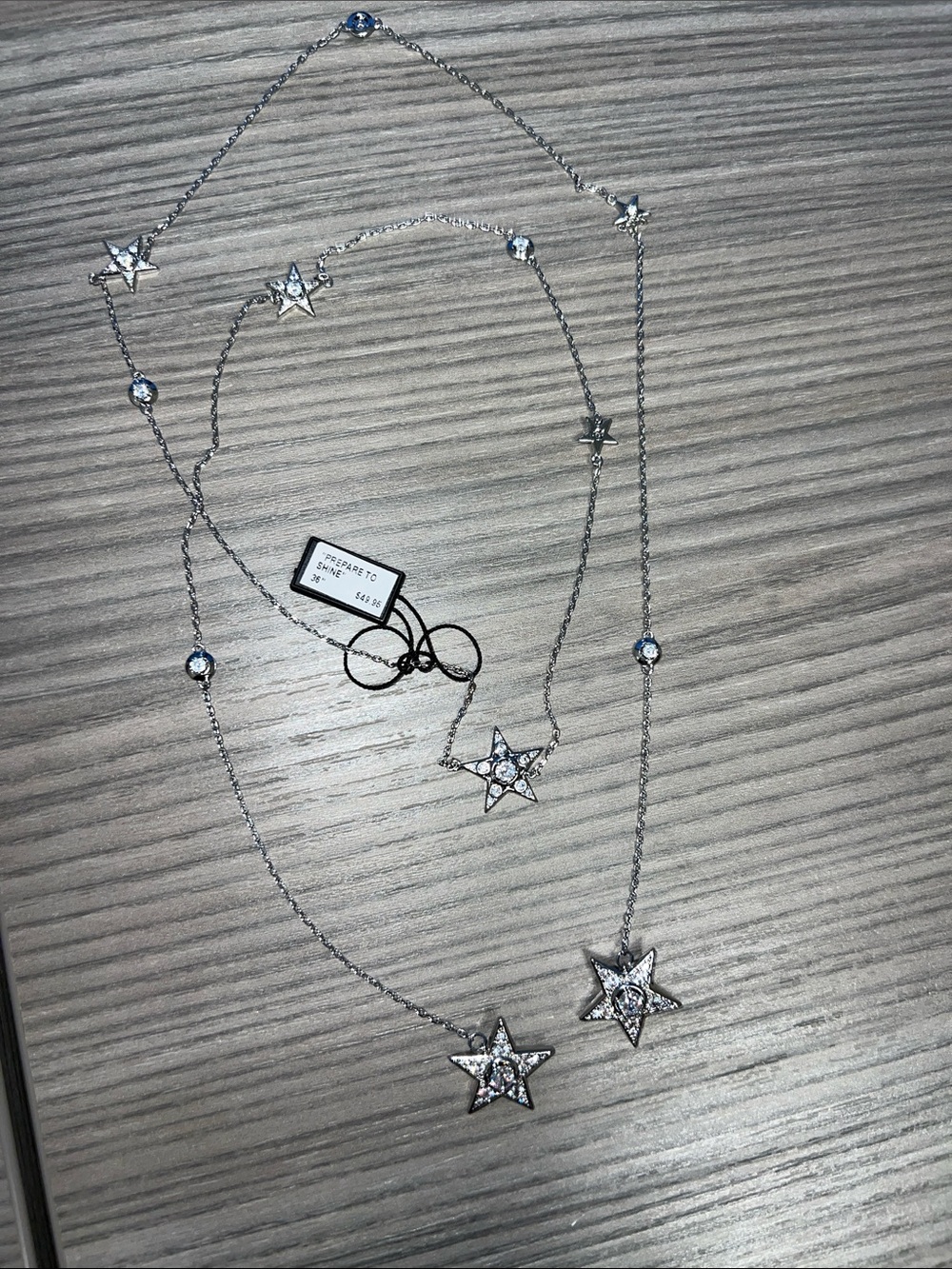 Dazzling Silver Star long wrap Necklace - Sparkling Crystal Accent